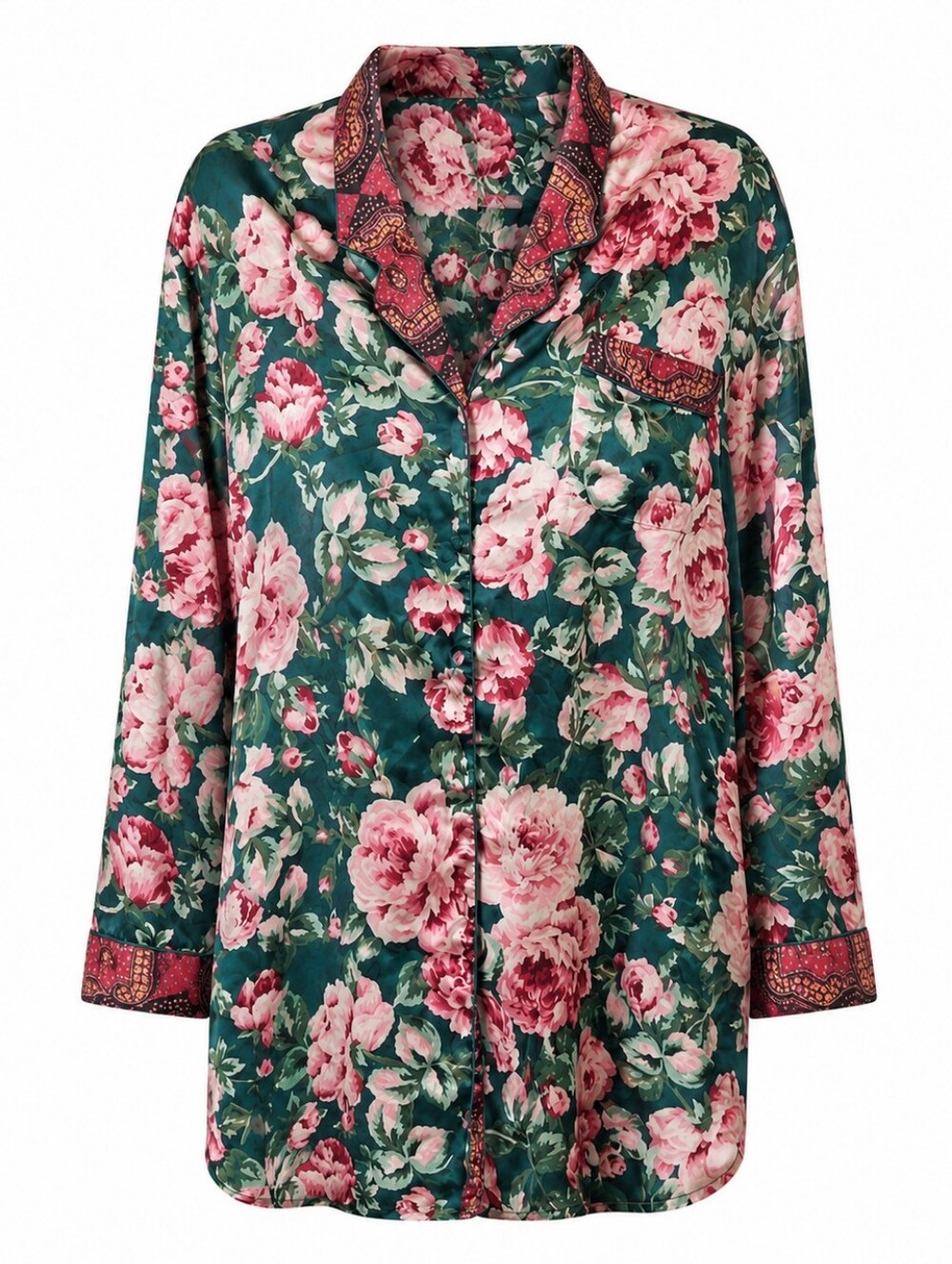 Amelia's Satin Nightdress Floral Button Front Long Sleeve  Size L Sleepwear
